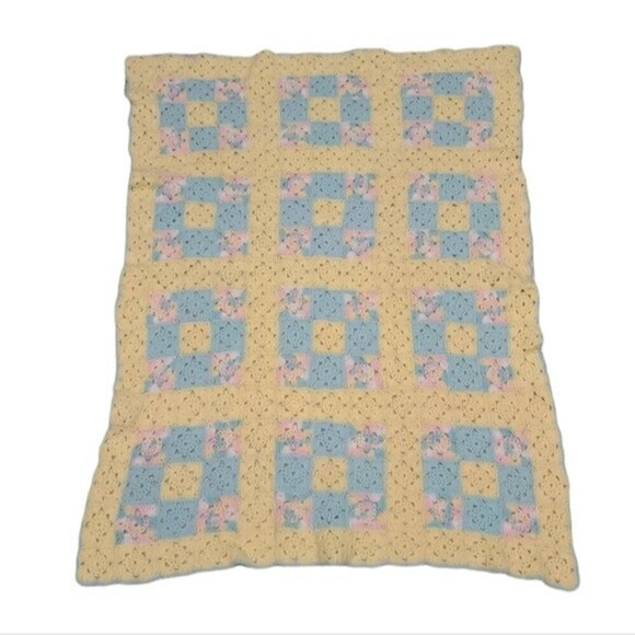 Handmade Crochet Afghan Granny Square Pastel Blanket - Picture 1 of 3